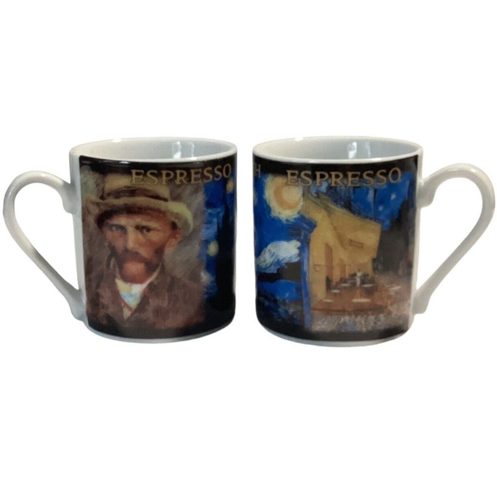 Gogh‎ Gear Espresso Coffee Cups "Van Gogh Vodka" 3 Oz Set Of 2 Pre-loved